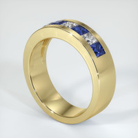 14K Yellow Gold Blue Sapphire and Diamond Men's Wedding Band Image