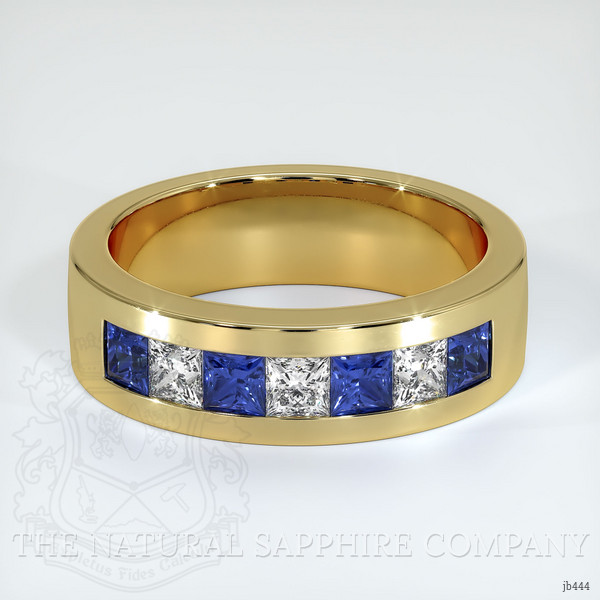 18K Yellow Gold Blue Sapphire and Diamond Men's Wedding Band