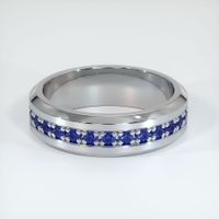 14K White Gold Blue Sapphire Men's Wedding Band Video