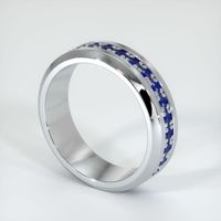 14K White Gold Blue Sapphire Men's Wedding Band Image