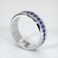 18K White Gold Blue Sapphire Men's Wedding Band Image