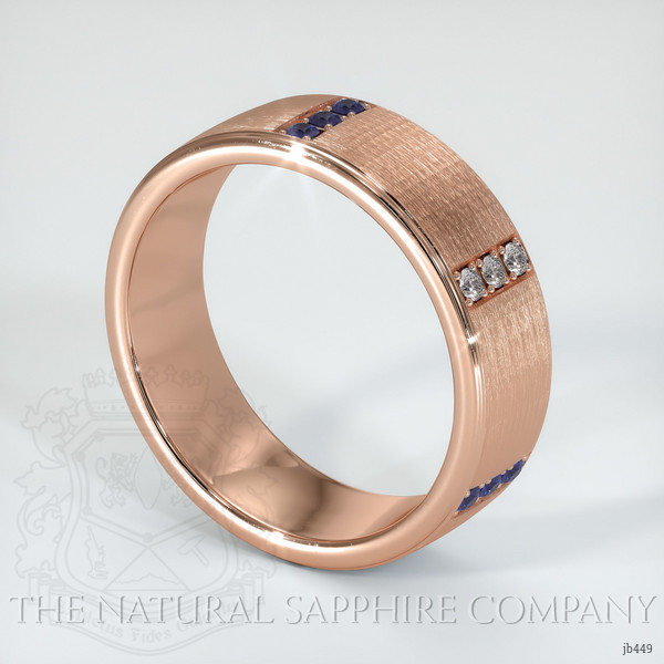 14K Rose Gold Blue Sapphire and Diamond Men's Wedding Band