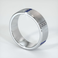 14K White Gold Blue Sapphire and Diamond Men's Wedding Band Image