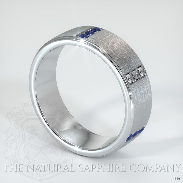 14K White Gold Blue Sapphire and Diamond Men's Wedding Band