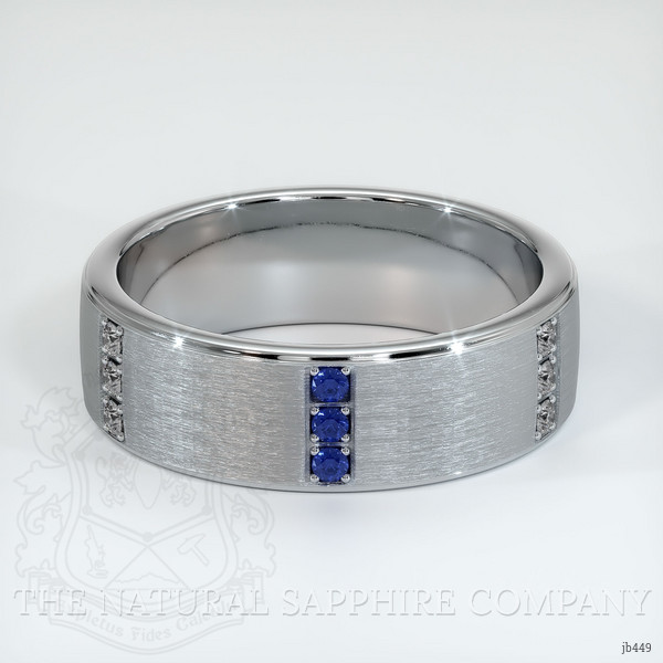 18K White Gold Blue Sapphire and Diamond Men's Wedding Band