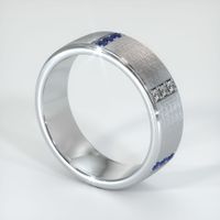 18K White Gold Blue Sapphire and Diamond Men's Wedding Band Image