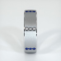 18K White Gold Blue Sapphire and Diamond Men's Wedding Band Image