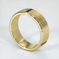 14K Yellow Gold Blue Sapphire and Diamond Men's Wedding Band Image