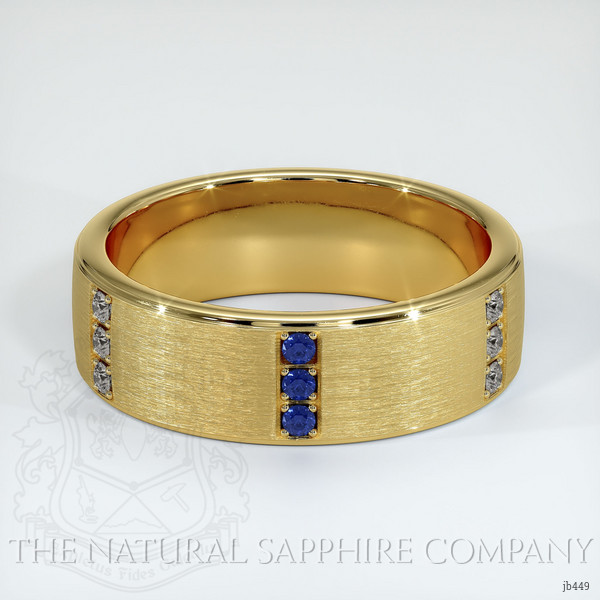 18K Yellow Gold Blue Sapphire and Diamond Men's Wedding Band