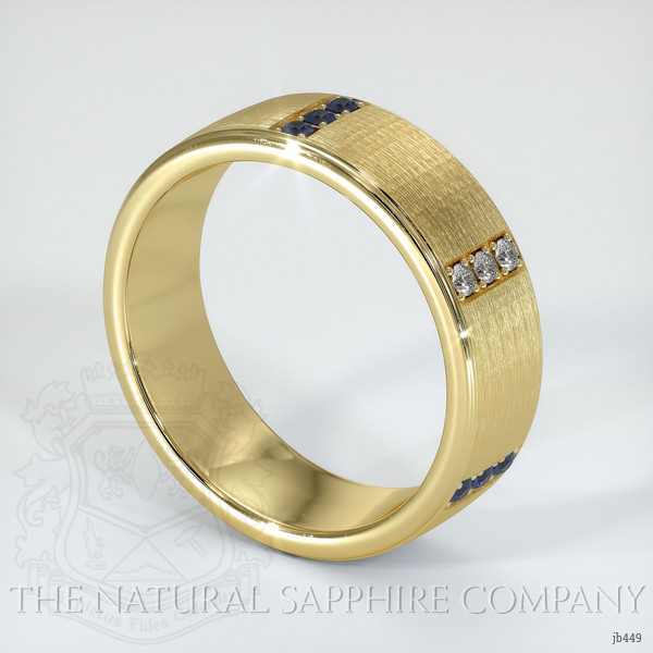 18K Yellow Gold Blue Sapphire and Diamond Men's Wedding Band