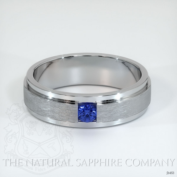 14K White Gold Blue Sapphire Men's Wedding Band