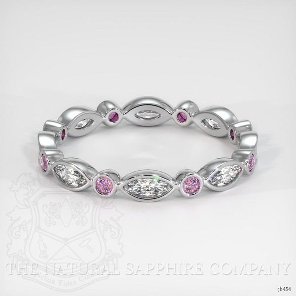 14K White Gold Pink Sapphire and Diamond Antique Style Wedding Band