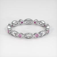 18K White Gold Pink Sapphire and Diamond Antique Style Wedding Band Video