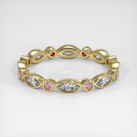 14K Yellow Gold Pink Sapphire and Diamond Antique Style Wedding Band Video