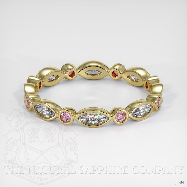 14K Yellow Gold Pink Sapphire and Diamond Antique Style Wedding Band