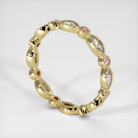 14K Yellow Gold Pink Sapphire and Diamond Antique Style Wedding Band Image