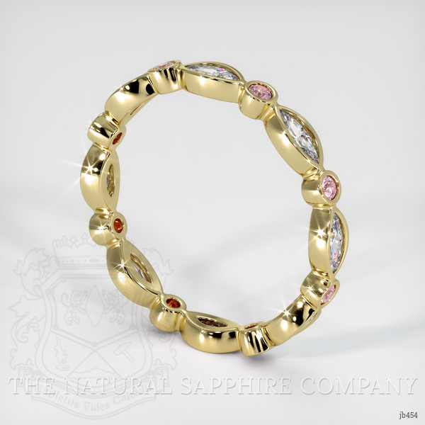 14K Yellow Gold Pink Sapphire and Diamond Antique Style Wedding Band
