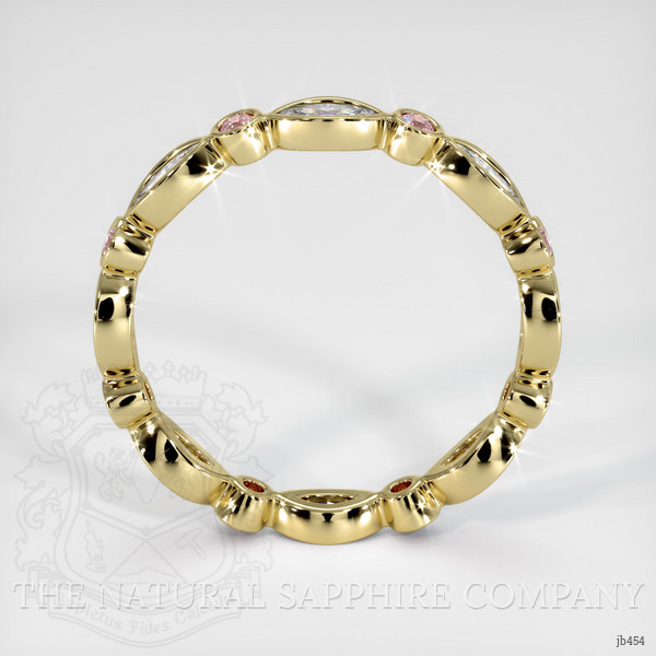 14K Yellow Gold Pink Sapphire and Diamond Antique Style Wedding Band