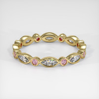 18K Yellow Gold Pink Sapphire and Diamond Antique Style Wedding Band Video