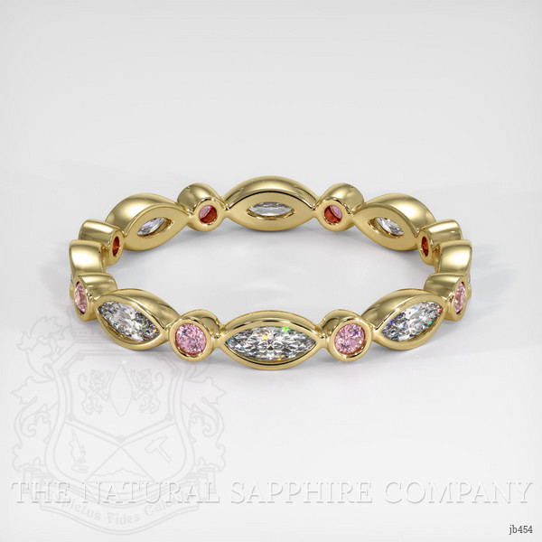 18K Yellow Gold Pink Sapphire and Diamond Antique Style Wedding Band