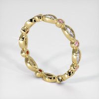 18K Yellow Gold Pink Sapphire and Diamond Antique Style Wedding Band Image