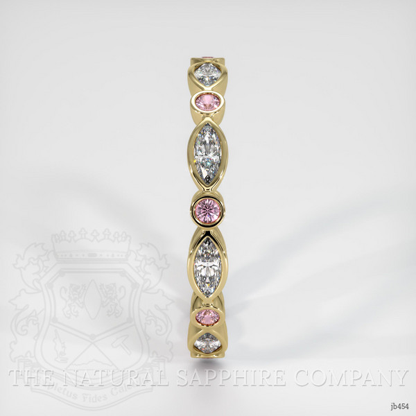 18K Yellow Gold Pink Sapphire and Diamond Antique Style Wedding Band