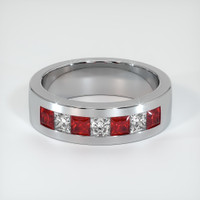 14K White Gold Ruby and Diamond Men's Wedding Band Video