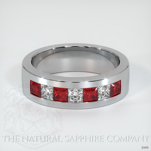 14K White Gold Ruby and Diamond Men's Wedding Band