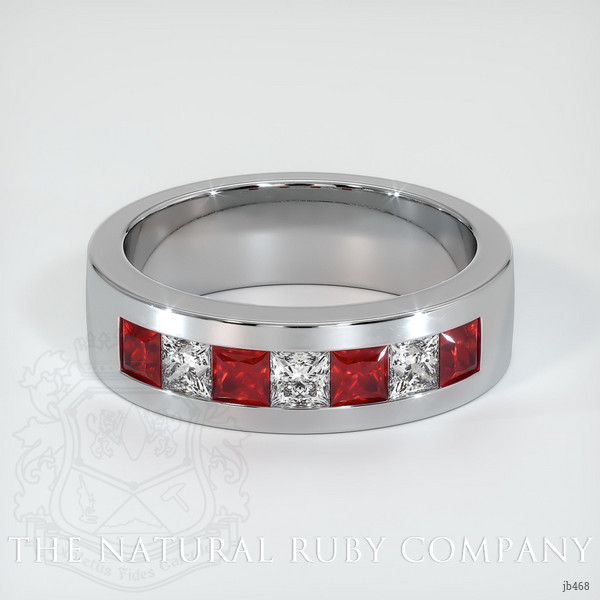 14K White Gold Diamond and Ruby Men's Wedding Band