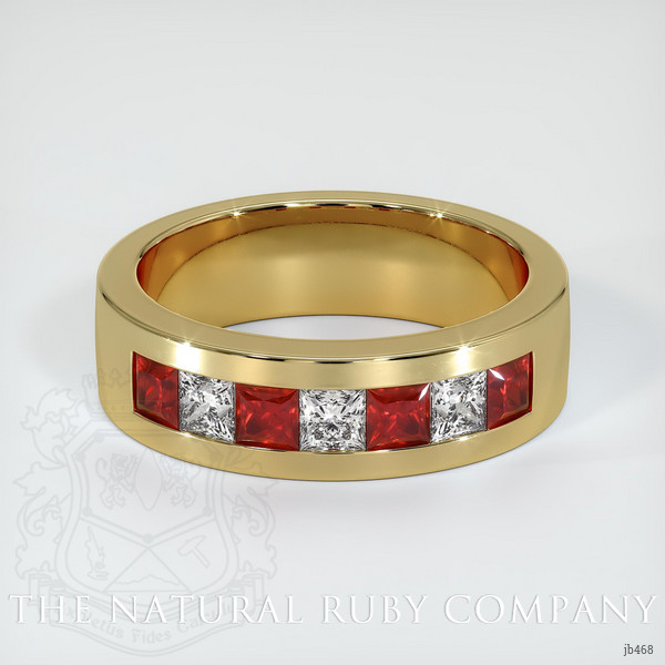 14K Yellow Gold Diamond and Ruby Men's Wedding Band