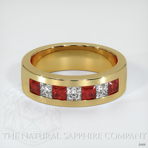 18K Yellow Gold Ruby and Diamond Men's Wedding Band