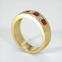 18K Yellow Gold Ruby and Diamond Men's Wedding Band Image