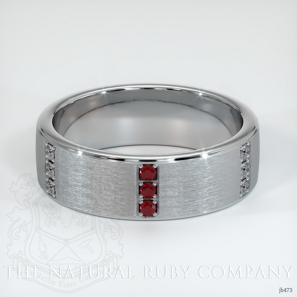 14K White Gold Diamond and Ruby Men's Wedding Band