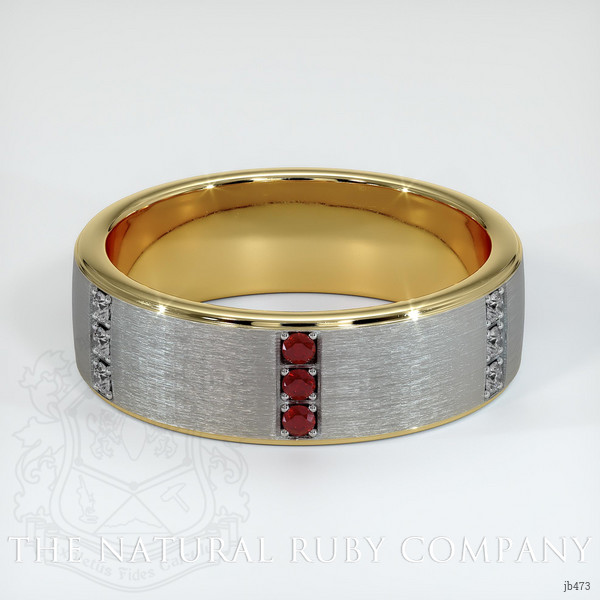 14K Yellow Gold Diamond and Ruby Men's Wedding Band