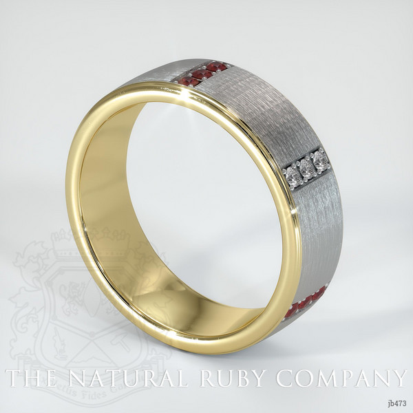 14K Yellow Gold Diamond and Ruby Men's Wedding Band
