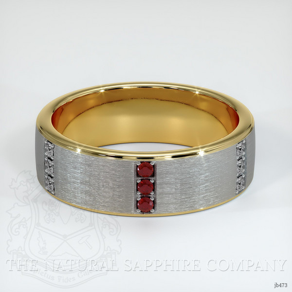 18K Yellow Gold Ruby and Diamond Men's Wedding Band