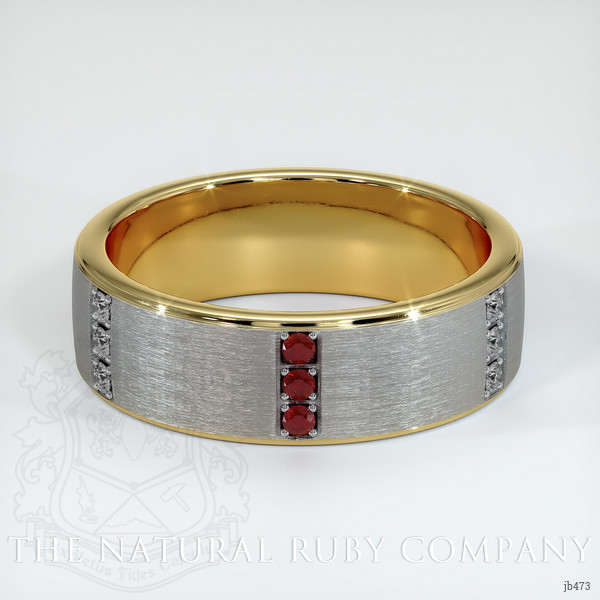 18K Yellow Gold Diamond and Ruby Men's Wedding Band