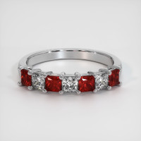 14K White Gold Ruby and Diamond Prong Wedding Band Video