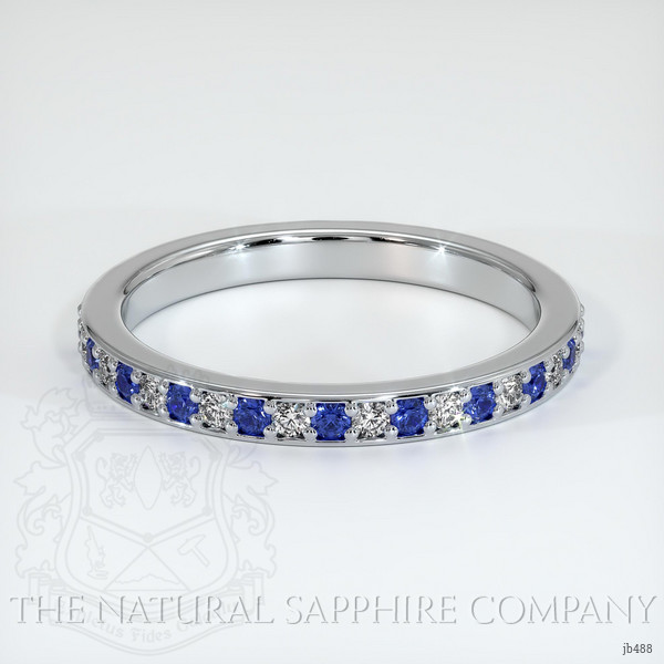 Platinum 950 Blue Sapphire and Diamond Pave Wedding Band