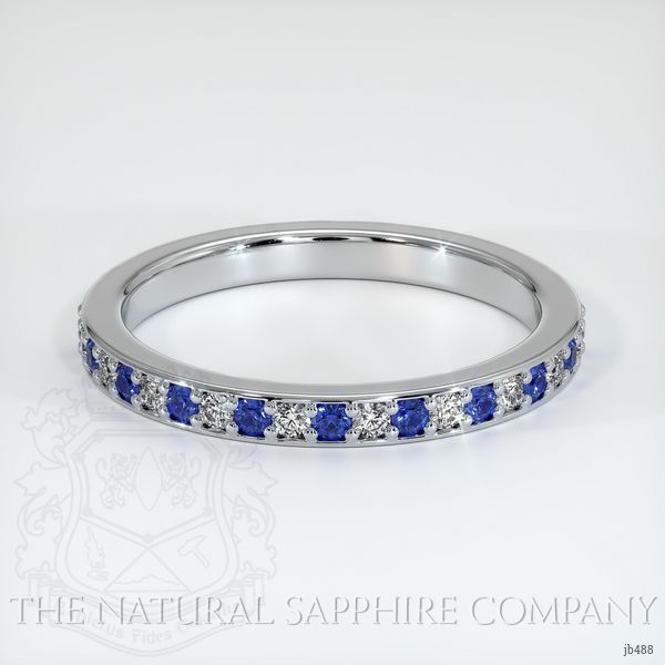 14K White Gold Blue Sapphire and Diamond Pave Wedding Band