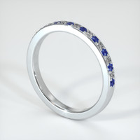 14K White Gold Blue Sapphire and Diamond Pave Wedding Band Image