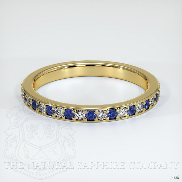 18K Yellow Gold Blue Sapphire and Diamond Pave Wedding Band