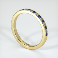 18K Yellow Gold Blue Sapphire and Diamond Pave Wedding Band Image
