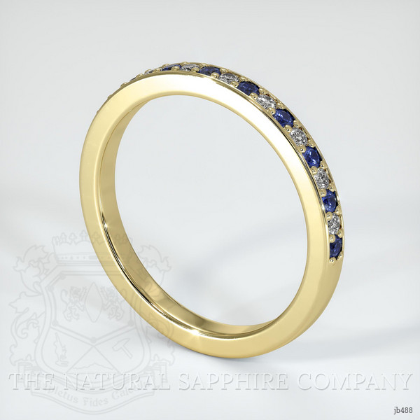 18K Yellow Gold Blue Sapphire and Diamond Pave Wedding Band