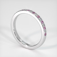 14K White Gold Pink Sapphire and Diamond Pave Wedding Band Image
