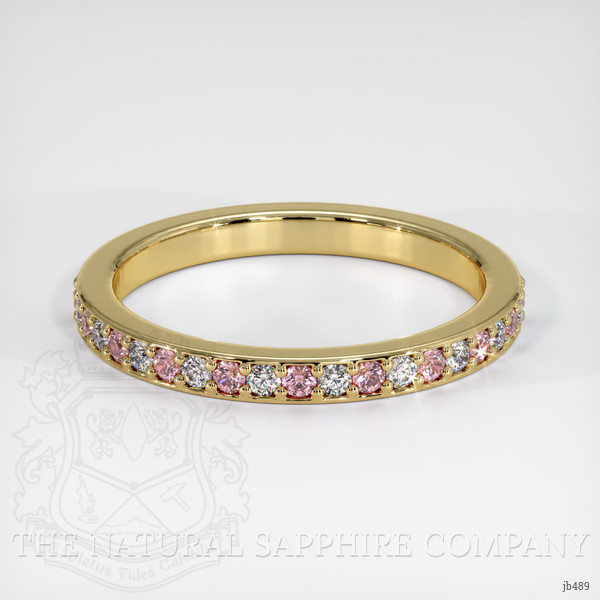 18K Yellow Gold Pink Sapphire and Diamond Pave Wedding Band