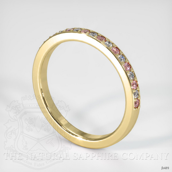 18K Yellow Gold Pink Sapphire and Diamond Pave Wedding Band