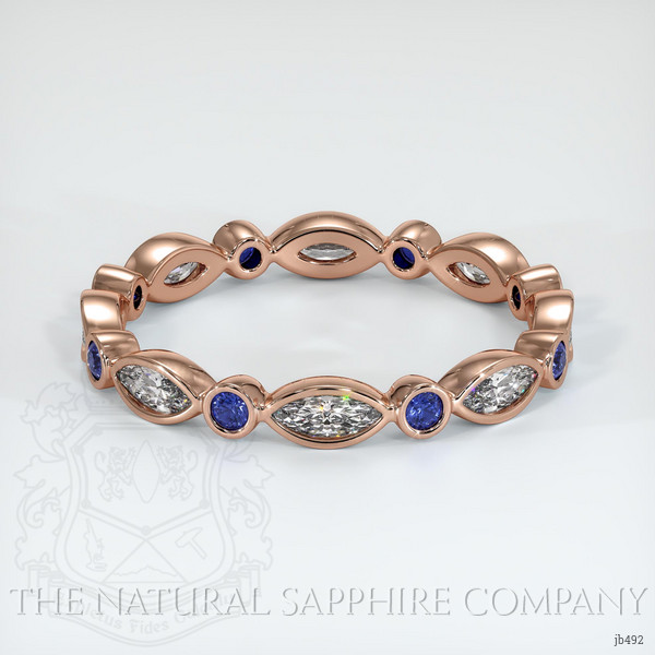 14K Rose Gold Blue Sapphire and Diamond Antique Style Wedding Band