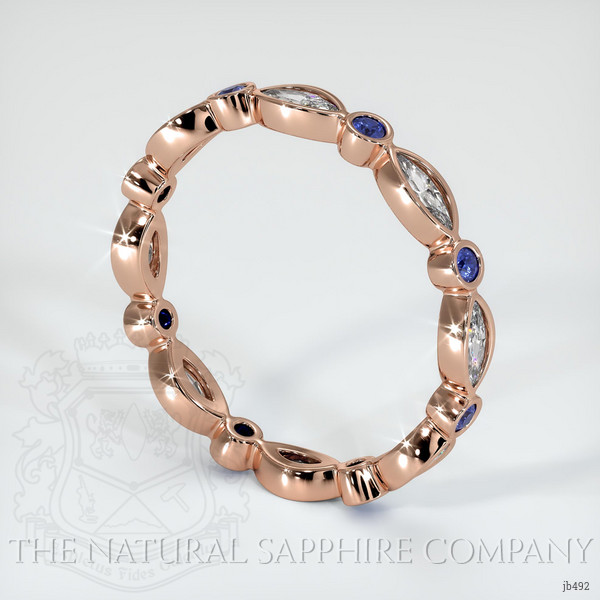 14K Rose Gold Blue Sapphire and Diamond Antique Style Wedding Band