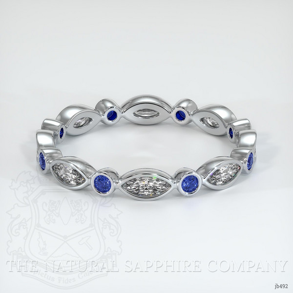 18K White Gold Blue Sapphire and Diamond Antique Style Wedding Band